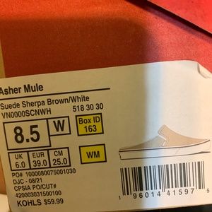 Women’s Vans Sneakers Asher Mule Slip On Suede Sherpa Brown